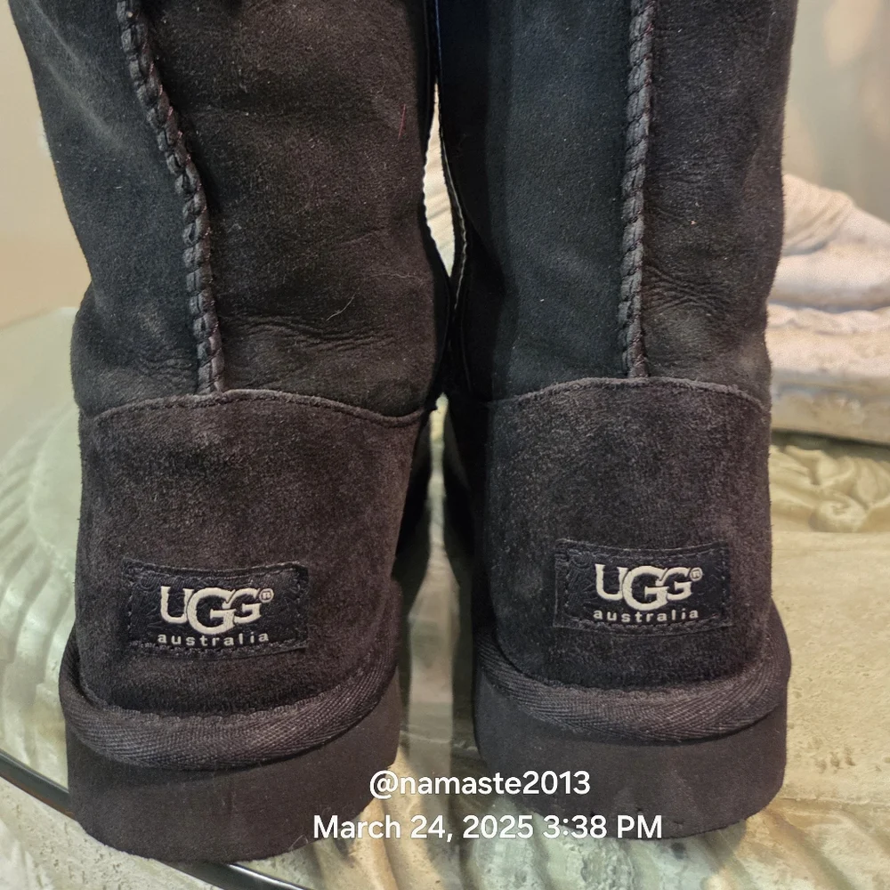 Ugg Genevieve Over The Knee Boots Suede Leather Fur Bows Designer Luxury #159